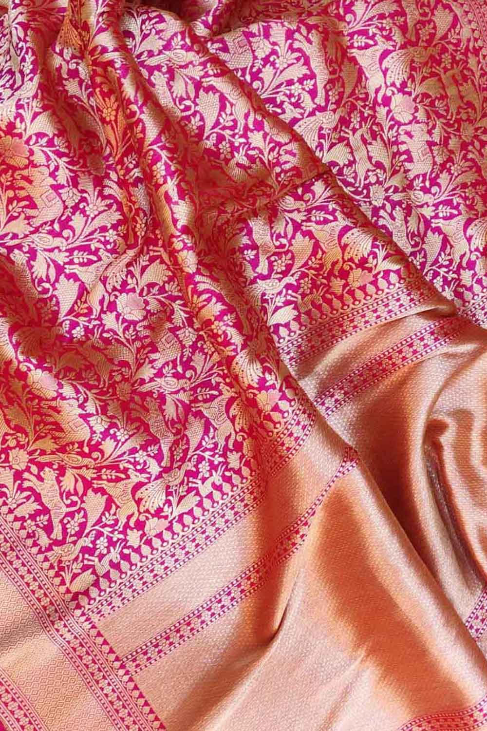 Exquisite Pink Banarasi Silk Saree - Handloom Katan - Luxurion World