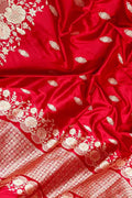 Exquisite Red Banarasi Handloom Katan Silk Saree - Luxurion World