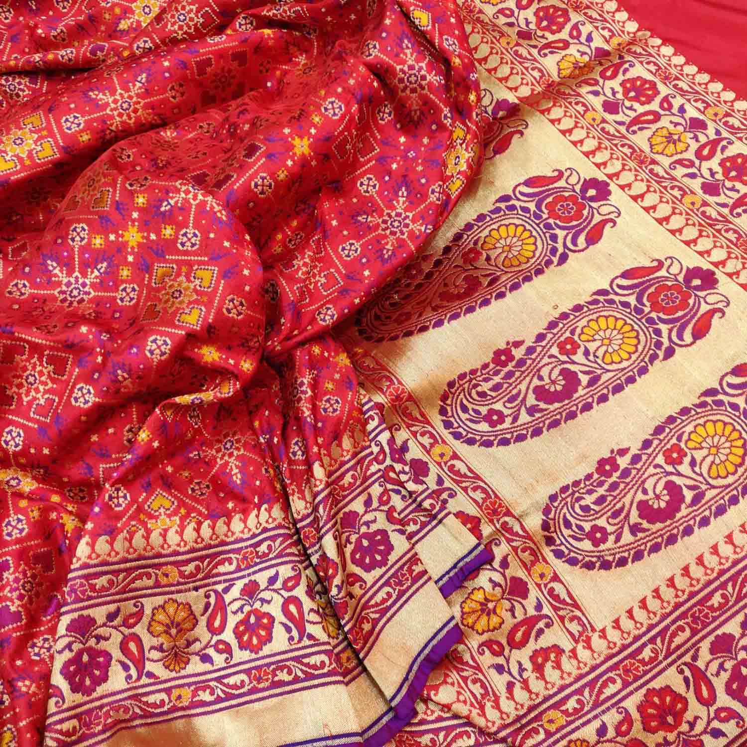 Elegant Pink Banarasi Silk Saree - Handloom Katan Silk - Luxurion World