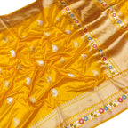 Golden Glow: Yellow Banarasi Katan Silk Saree - Luxurion World