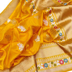 Golden Glow: Yellow Banarasi Katan Silk Saree - Luxurion World