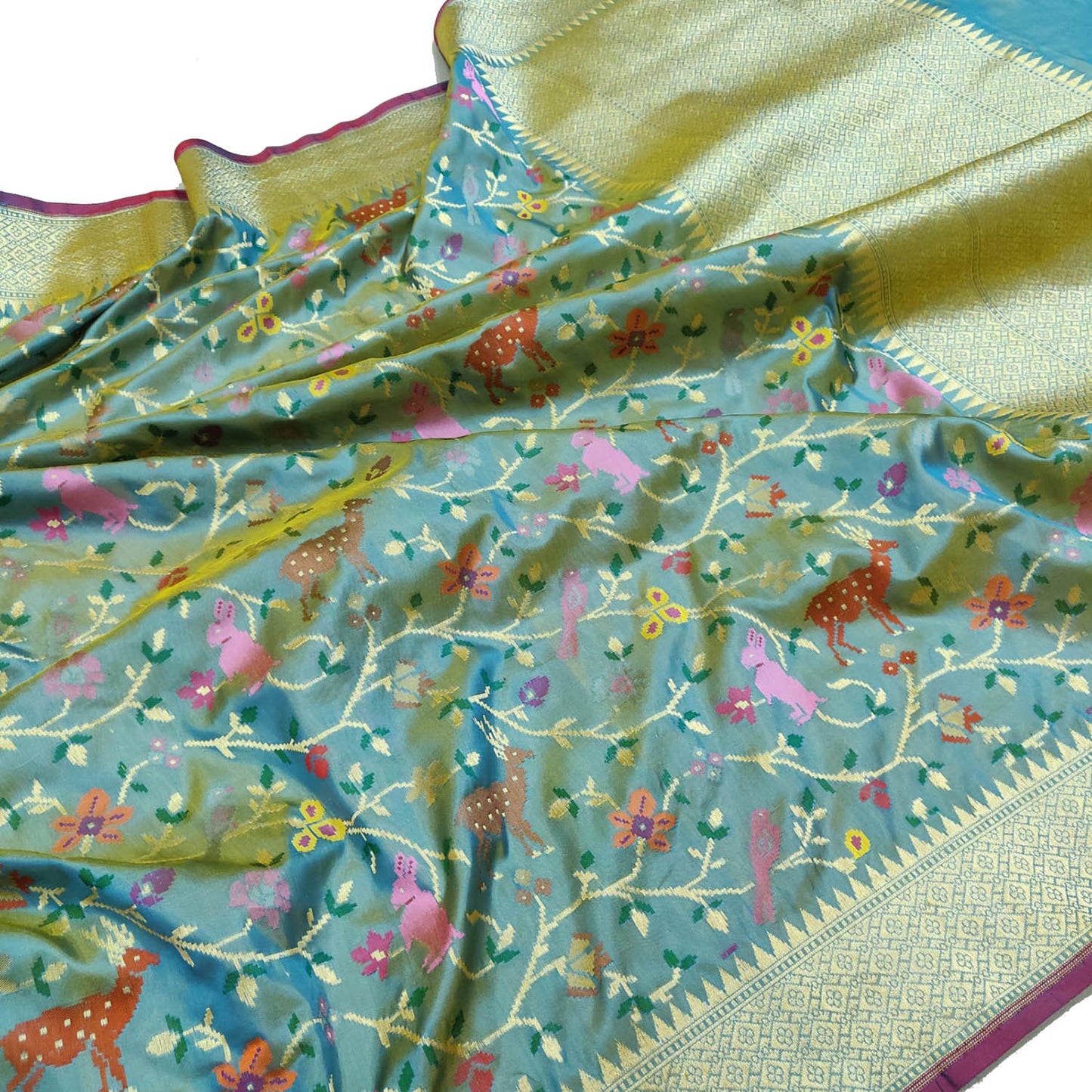 Exquisite Multicolor Banarasi Handloom Pure Katan Silk Saree - Luxurion World