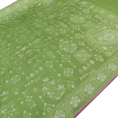 Exquisite Green Banarasi Handloom Pure Katan Silk Saree - Luxurion World