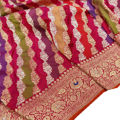 Exquisite Multicolor Banarasi Handloom Pure Katan Silk Saree - Luxurion World