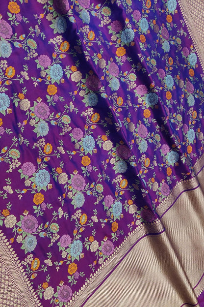 Elegant Purple Banarasi Handloom Pure Katan Silk Saree - Luxurion World