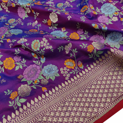 Elegant Purple Banarasi Handloom Pure Katan Silk Saree - Luxurion World