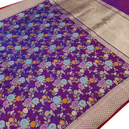 Elegant Purple Banarasi Handloom Pure Katan Silk Saree - Luxurion World