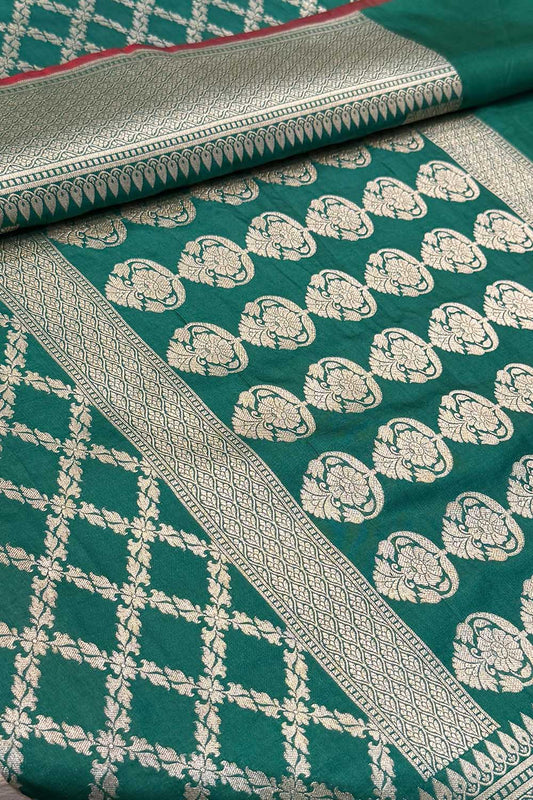 Exquisite Green Banarasi Handloom Pure Katan Silk Saree - Luxurion World