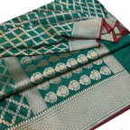 Exquisite Green Banarasi Handloom Pure Katan Silk Saree - Luxurion World