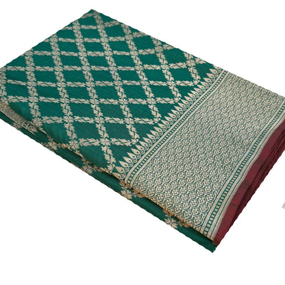 Exquisite Green Banarasi Handloom Pure Katan Silk Saree - Luxurion World