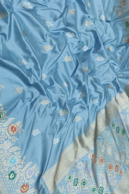 Blue Banarasi Handloom Pure Katan Silk Saree - Luxurion World