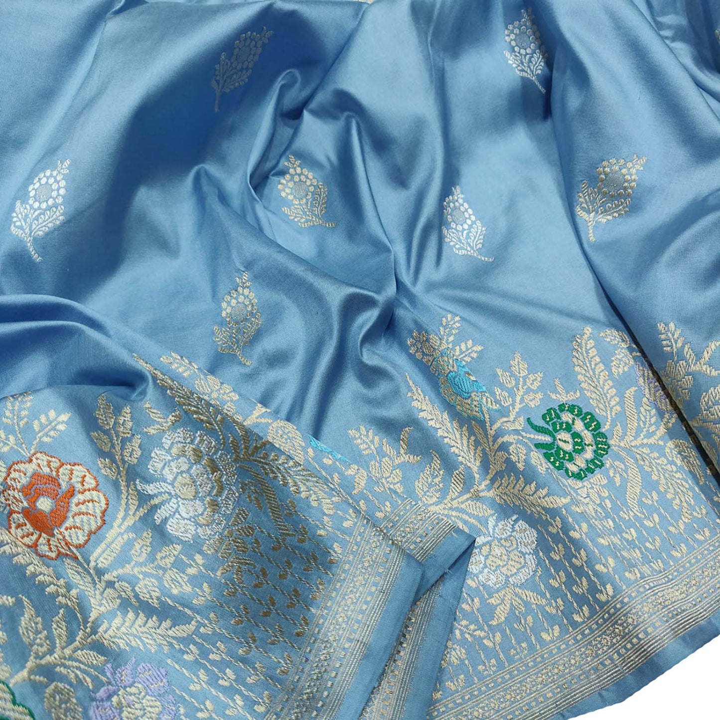 Blue Banarasi Handloom Pure Katan Silk Saree - Luxurion World
