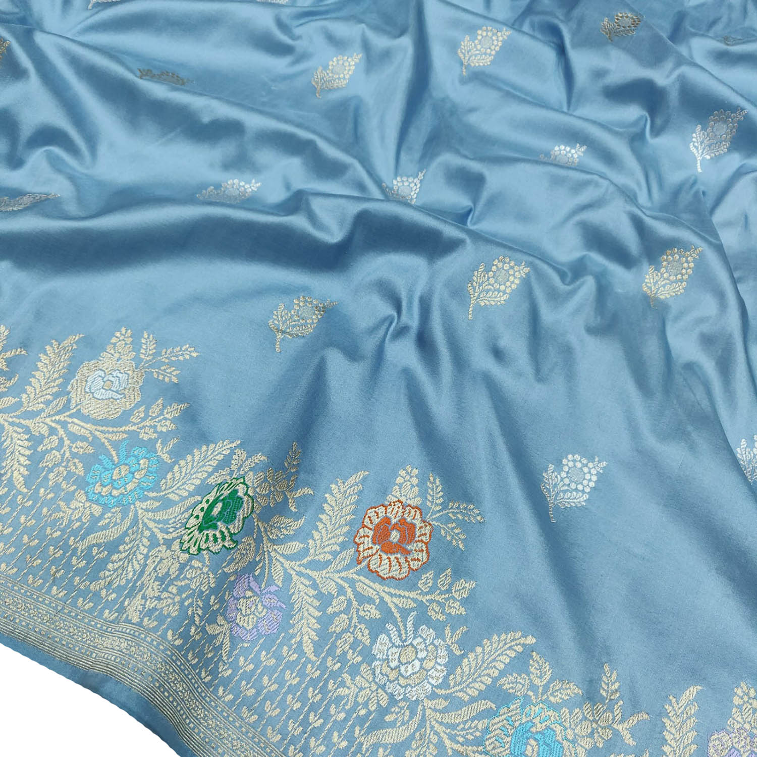 Blue Banarasi Handloom Pure Katan Silk Saree - Luxurion World
