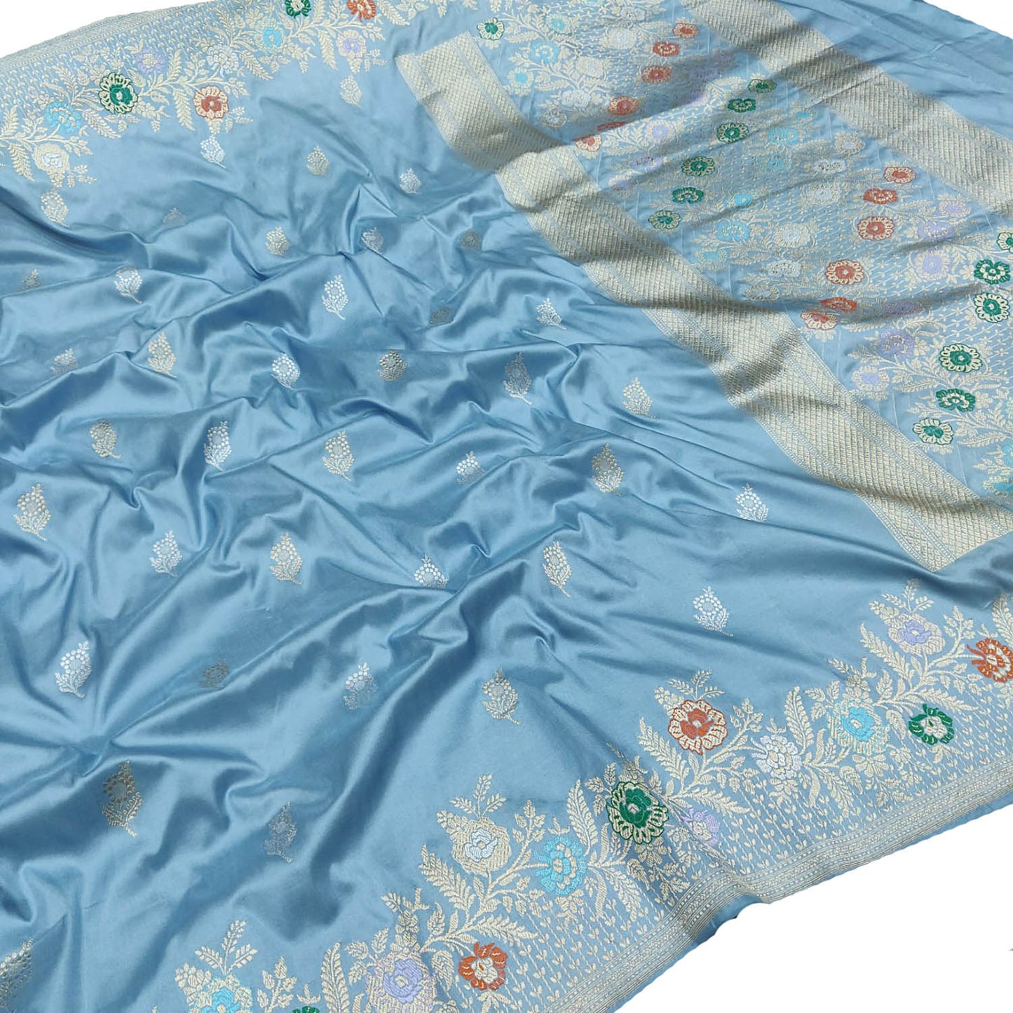 Blue Banarasi Handloom Pure Katan Silk Saree - Luxurion World