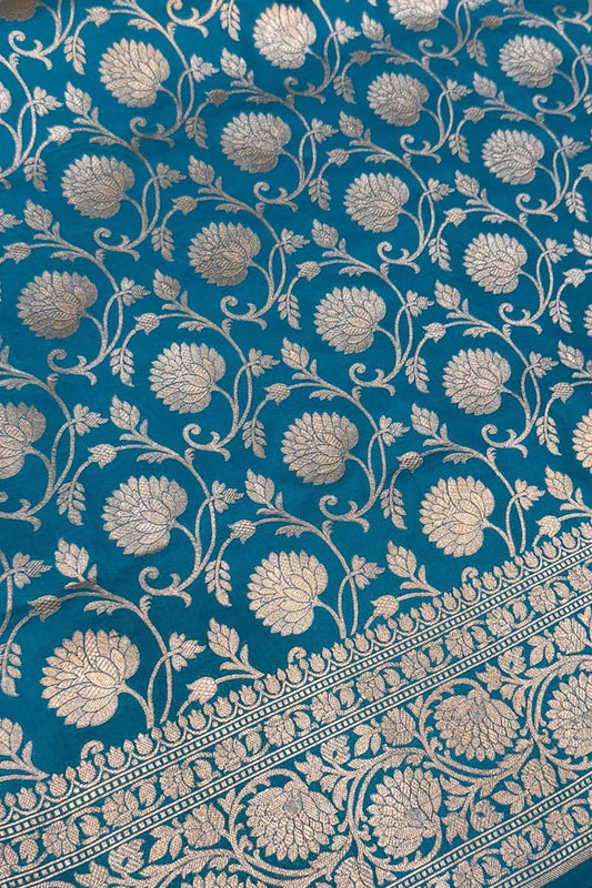 Blue Banarasi Handloom Pure Katan Silk Saree - Luxurion World