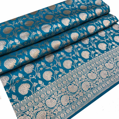 Blue Banarasi Handloom Pure Katan Silk Saree - Luxurion World