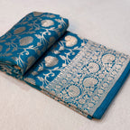 Blue Banarasi Handloom Pure Katan Silk Saree - Luxurion World