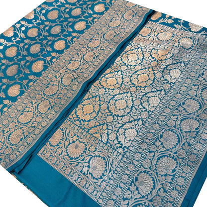 Blue Banarasi Handloom Pure Katan Silk Saree - Luxurion World