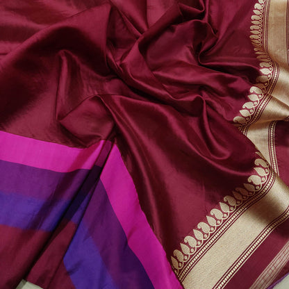 Elegant Purple Banarasi Handloom Pure Kora Silk Meenakari Saree - Luxurion World
