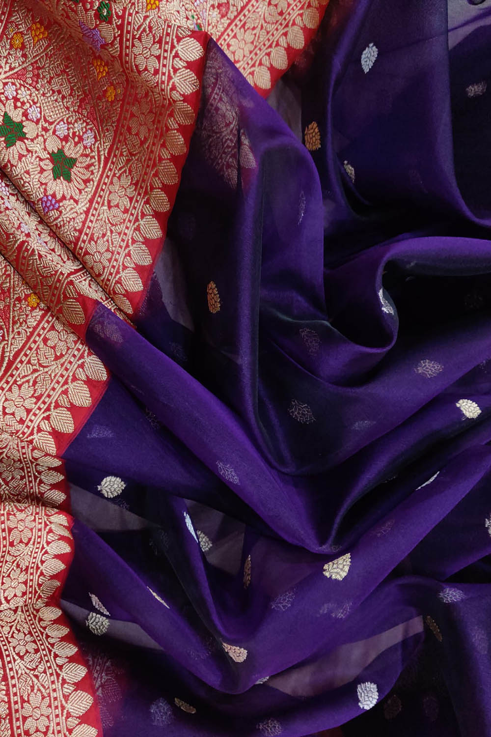 Exquisite Blue Banarasi Handloom Pure Kora Silk Meenakari Saree - Luxurion World