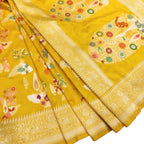 Yellow Handloom Banarasi Pure Katan Silk Meenakari Flower Design Saree - Luxurion World