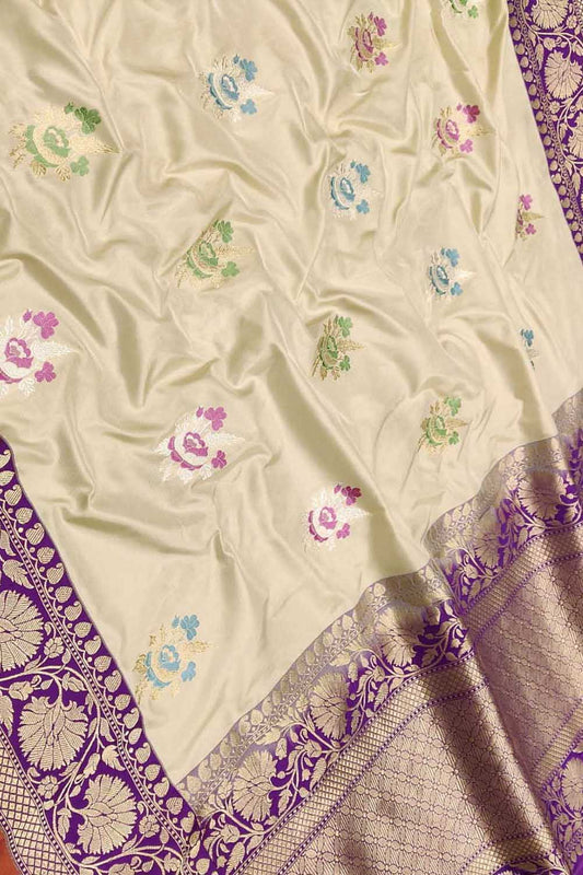 Elegant Pastel Handloom Banarasi Pure Katan Silk Meenakari Saree - Luxurion World