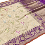 Elegant Pastel Handloom Banarasi Pure Katan Silk Meenakari Saree - Luxurion World