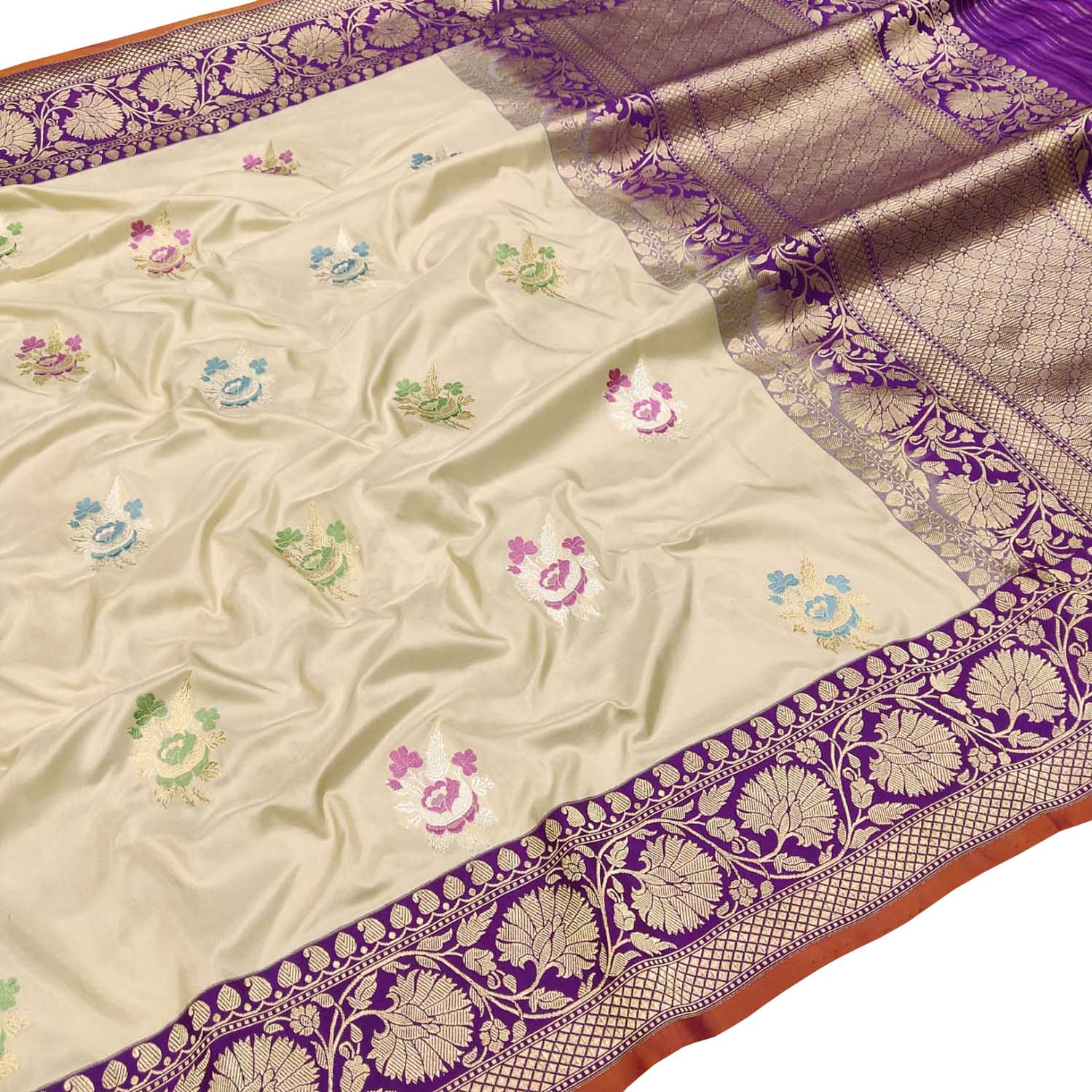 Elegant Pastel Handloom Banarasi Pure Katan Silk Meenakari Saree - Luxurion World