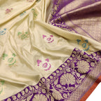 Elegant Pastel Handloom Banarasi Pure Katan Silk Meenakari Saree - Luxurion World