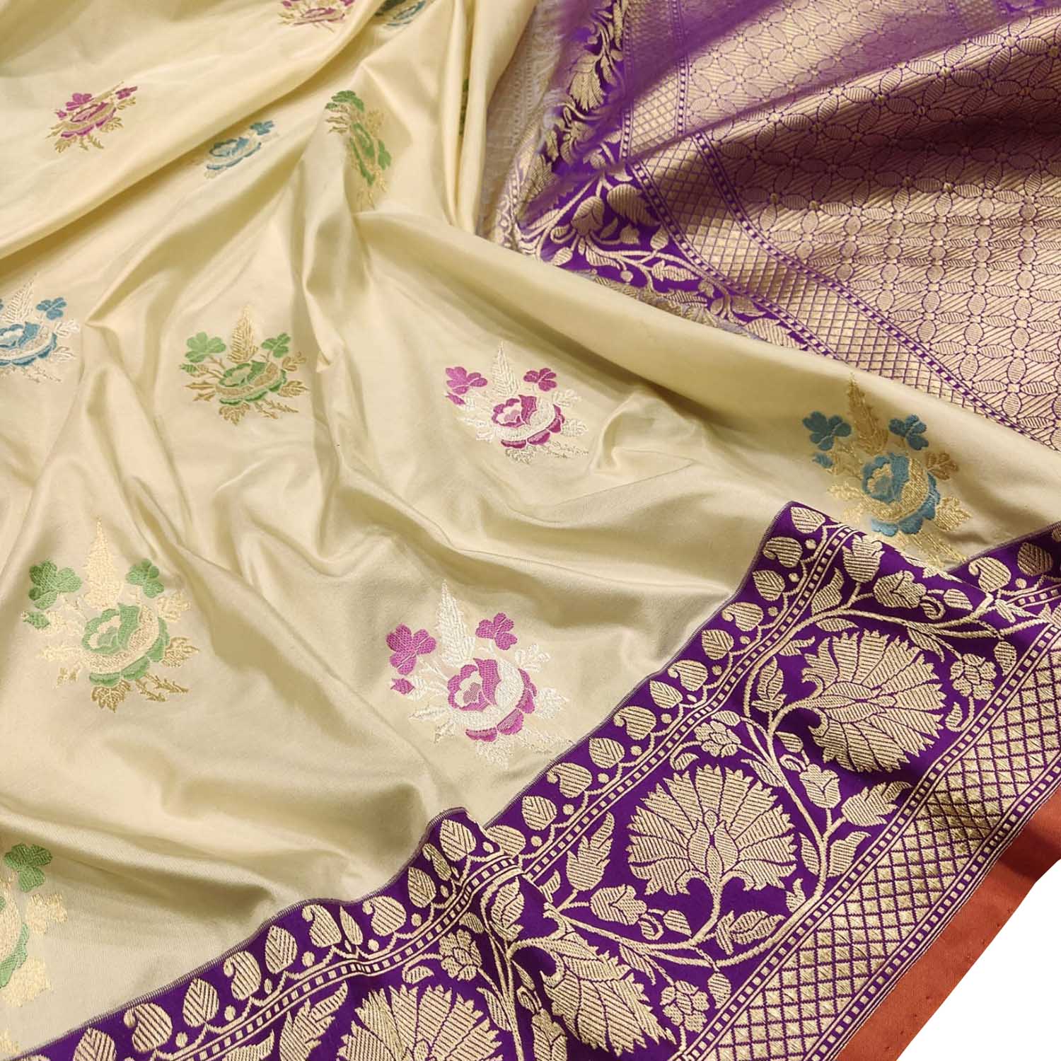 Elegant Pastel Handloom Banarasi Pure Katan Silk Meenakari Saree - Luxurion World