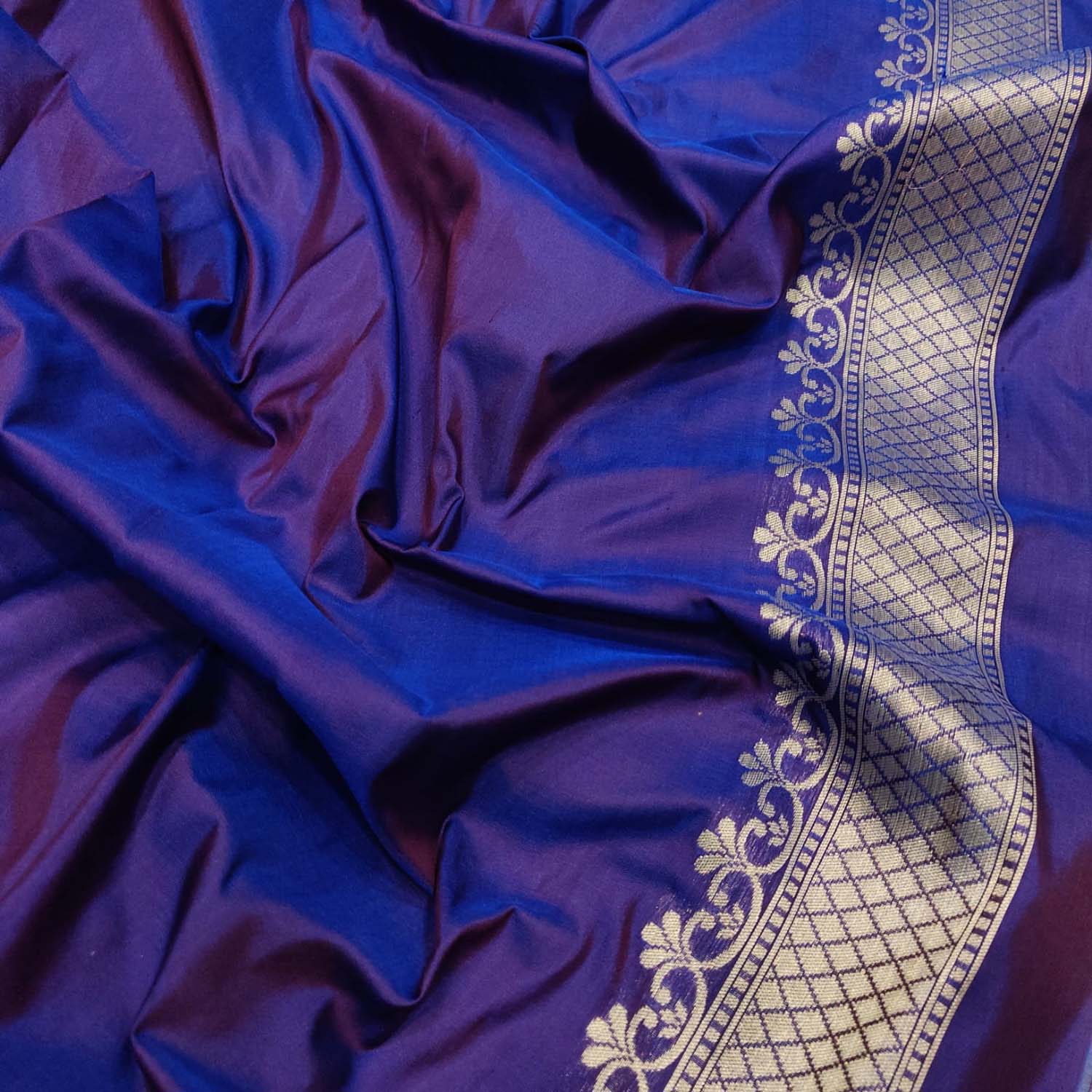 Blue Handloom Banarasi Pure Katan Silk Meenakari Flower Design Saree - Luxurion World