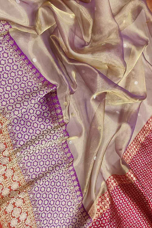 Elegant Purple Shot Handloom Banarasi Pure Tissue Silk Saree - Luxurion World