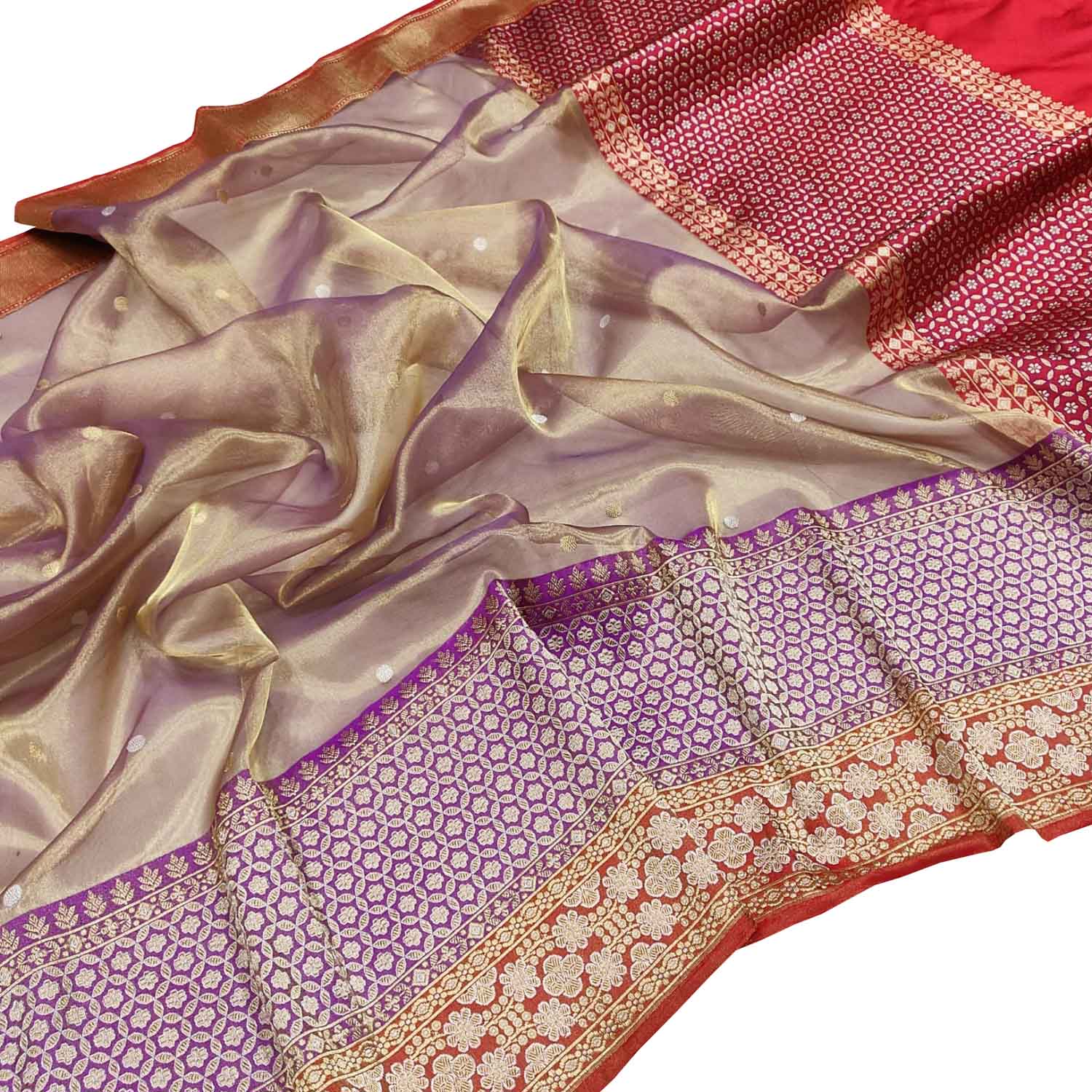 Elegant Purple Shot Handloom Banarasi Pure Tissue Silk Saree - Luxurion World