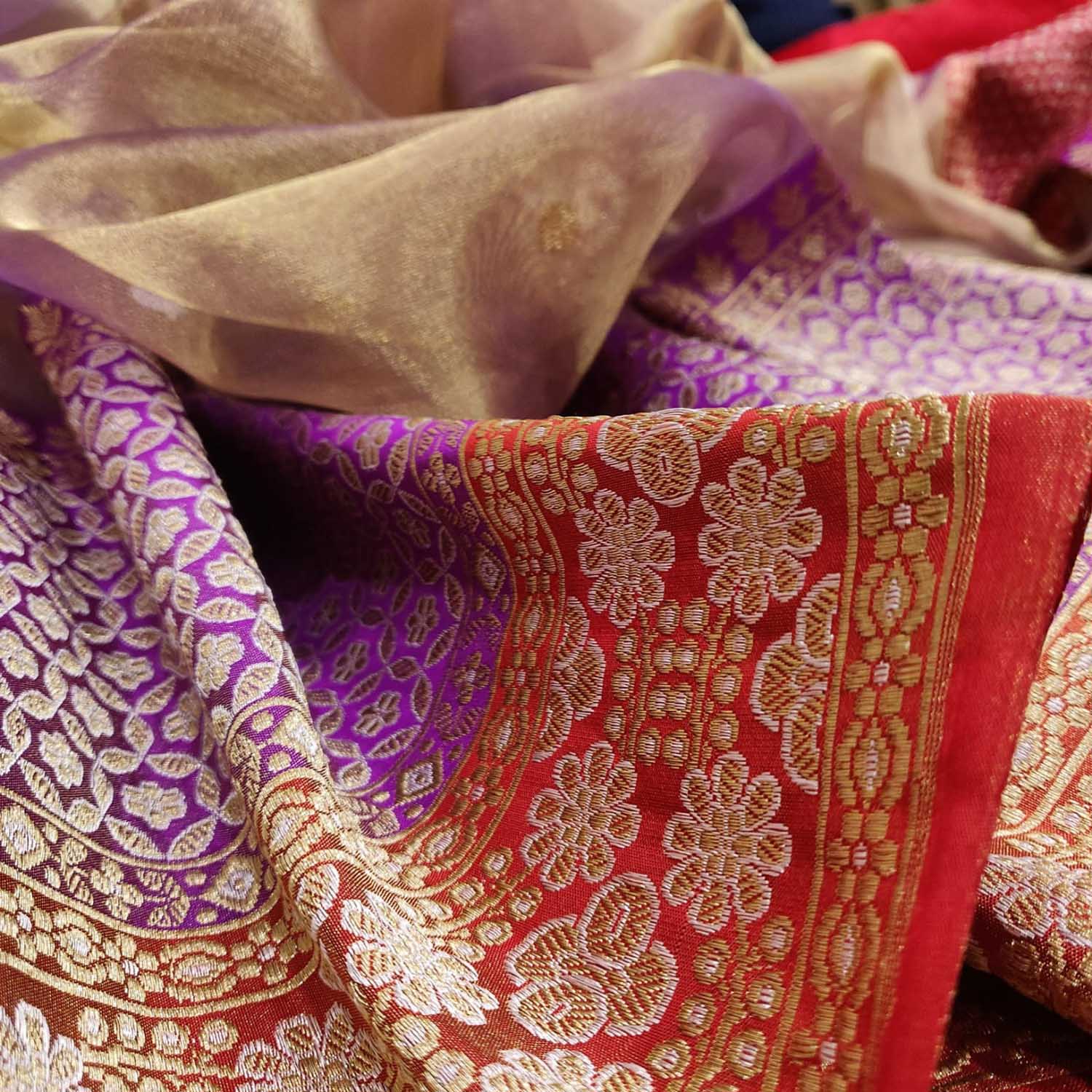Elegant Purple Shot Handloom Banarasi Pure Tissue Silk Saree - Luxurion World