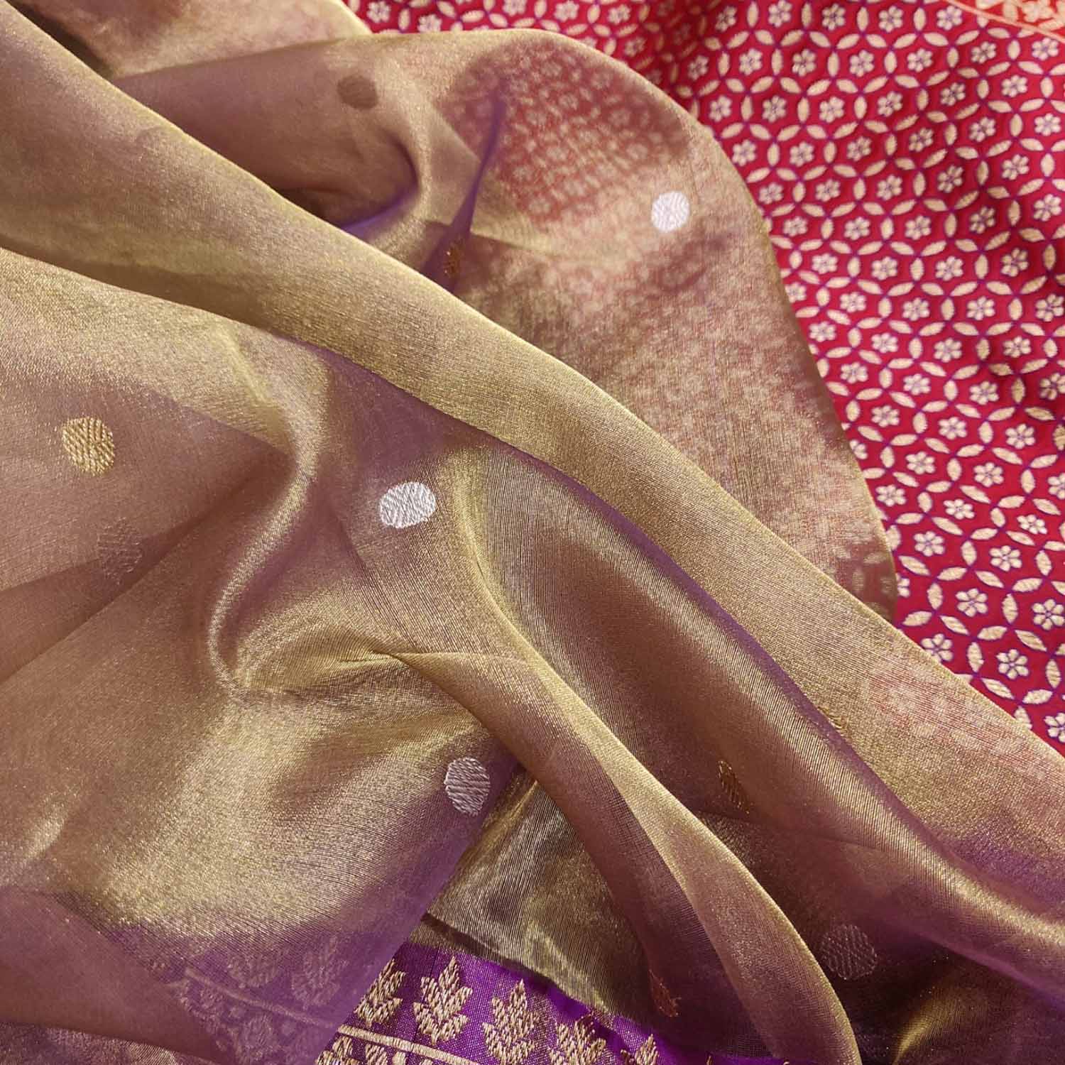 Elegant Purple Shot Handloom Banarasi Pure Tissue Silk Saree - Luxurion World