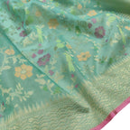 Exquisite Green Handloom Banarasi Pure Kora Silk Flower And Bird Design Saree - Luxurion World