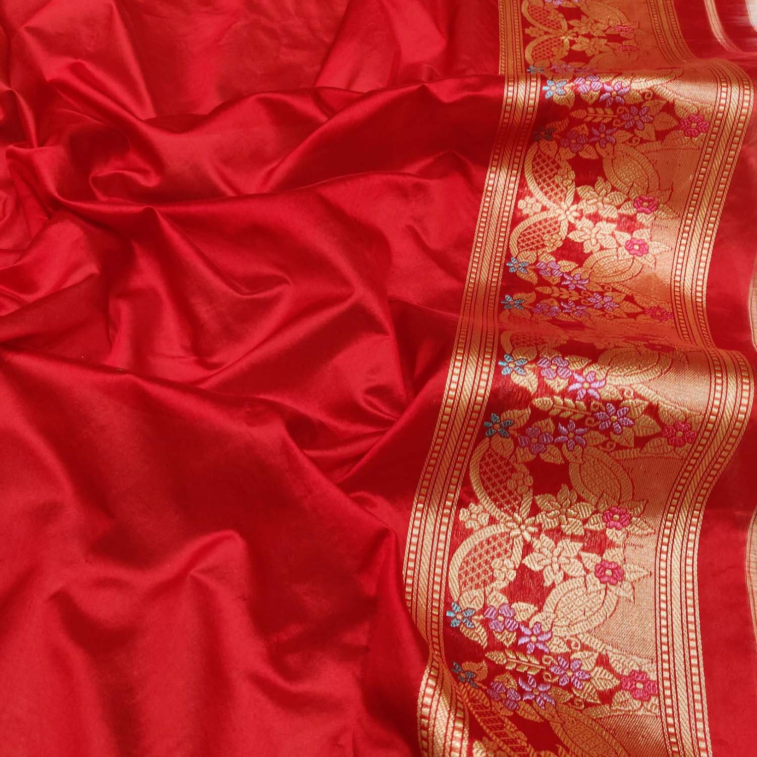 Elegant Blue Handloom Banarasi Pure Kora Silk Leaf Design Meenakari Saree - Luxurion World