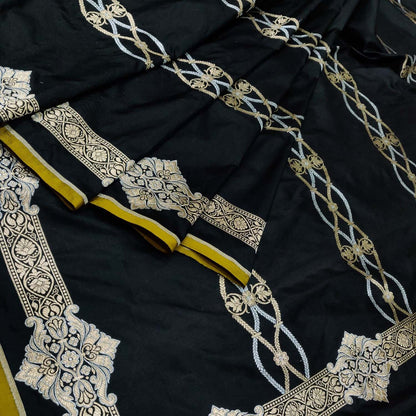Exquisite Black Banarasi Handloom Pure Katan Silk Saree - Luxurion World