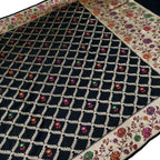 Elegant Black Banarasi Handloom Pure Katan Silk Flower Design Meenakari Saree - Luxurion World