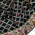 Elegant Black Banarasi Handloom Pure Katan Silk Flower Design Meenakari Saree - Luxurion World