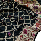 Elegant Black Banarasi Handloom Pure Katan Silk Flower Design Meenakari Saree - Luxurion World