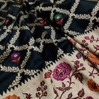 Elegant Black Banarasi Handloom Pure Katan Silk Flower Design Meenakari Saree - Luxurion World