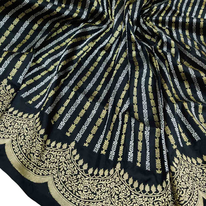 Exquisite Black Banarasi Handloom Pure Katan Silk Sona Roopa Saree - Luxurion World