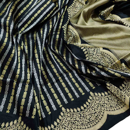 Exquisite Black Banarasi Handloom Pure Katan Silk Sona Roopa Saree - Luxurion World
