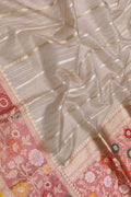 Pastel Handloom Banarasi Pure Kora Organza Sona Roopa Stripe Design Saree - Luxurion World