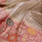 Pastel Handloom Banarasi Pure Kora Organza Sona Roopa Stripe Design Saree - Luxurion World