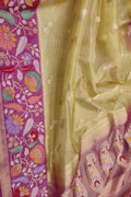 Golden Handloom Banarasi Pure Tissue Flower Design Meenakari Saree - Luxurion World