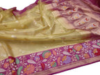 Golden Handloom Banarasi Pure Tissue Flower Design Meenakari Saree - Luxurion World