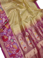 Golden Handloom Banarasi Pure Tissue Flower Design Meenakari Saree - Luxurion World