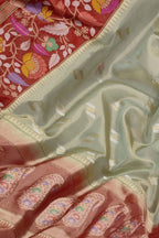 Green Handloom Banarasi Pure Tissue Flower Design Meenakari Saree - Luxurion World